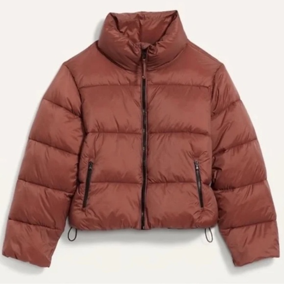 OLD NAVY Jacket Womens XL Brown Puffer Cropped Water Resistant Short Maple Quilt - Picture 14 of 15